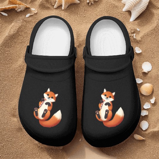 Playful fox with candy cane for Christmas Nurse Clogs