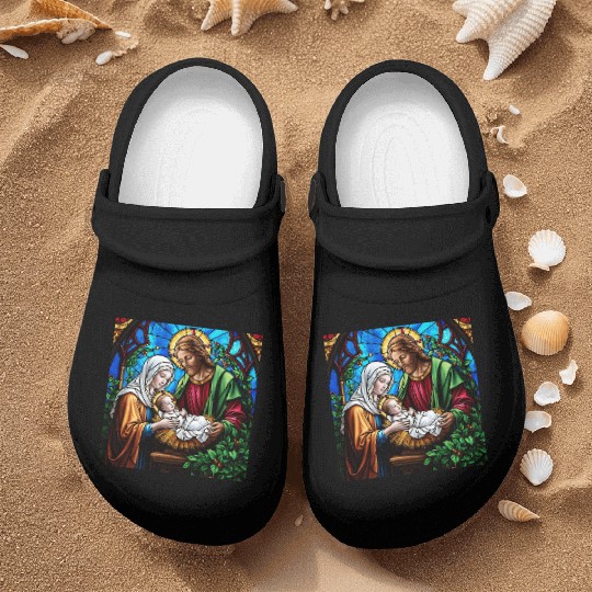 Holly family cristal stained glass image Nurse Clogs