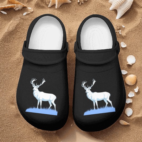 White Stag Deer Standing In Grass Nurse Clogs