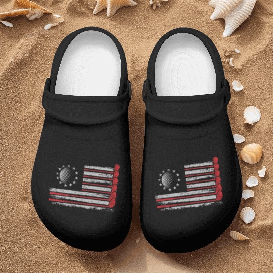 Patriotic American Golfer USA Flag Golf Club Golf Nurse Clogs