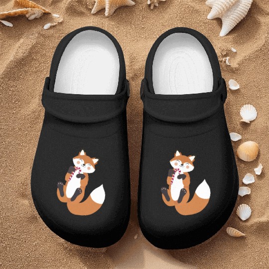 Playful fox with candy cane for Christmas Nurse Clogs