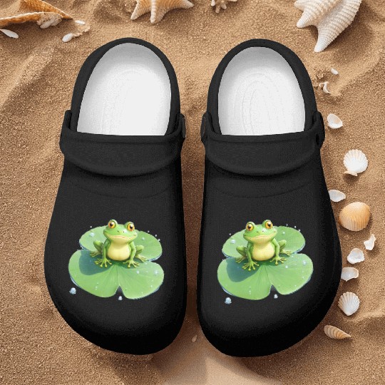 Cheerful Frog on Lily Pad Nurse Clogs