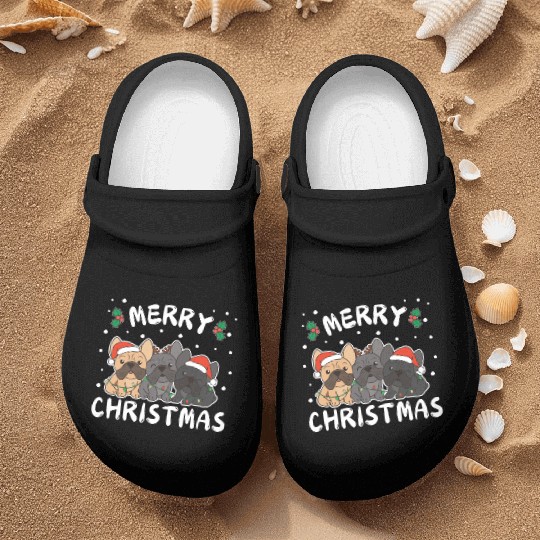 Merry Christmas Cute French Bulldog Festive Nurse Clogs