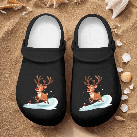 Joyful Reindeer Dashing to Santa's House Nurse Clogs
