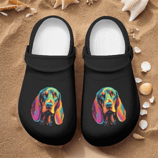 Watercolor Colorful Black And Tan Coonhound Nurse Clogs