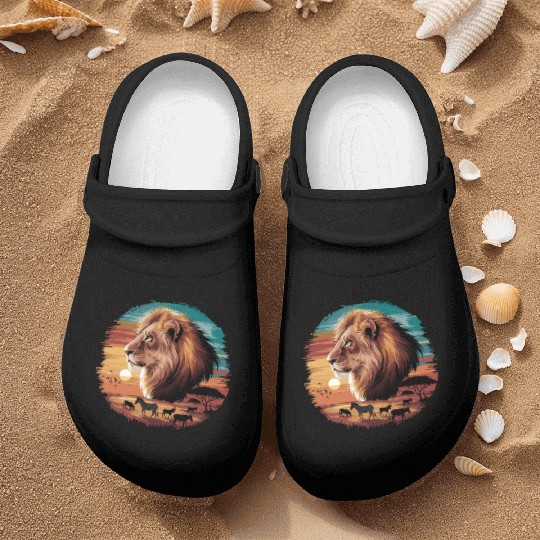 Majestic African Lion Safari Adventure Nurse Clogs
