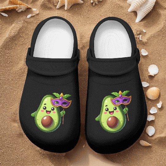 Mardi Gras Avocado Vegan Veggie Cartoon Nurse Clogs