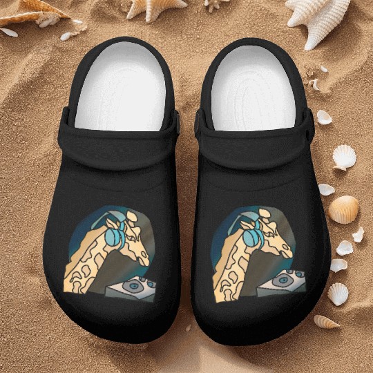 Street Retro Giraffe with Headphones | funny Nurse Clogs