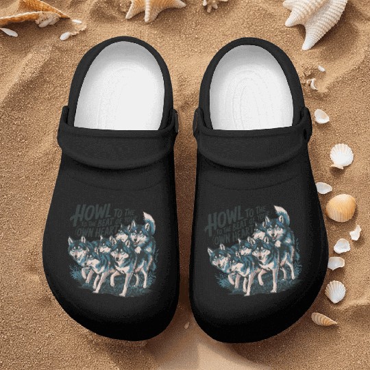 Howl to the Beat of Your Own Heart Wolves Indie Nurse Clogs