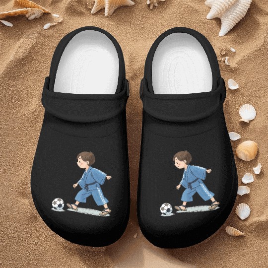 Boy in kimono playing soccer Nurse Clogs