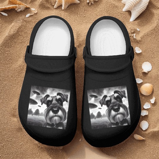 Miniature 2 Schnauzer Funny Graphic Selfie UFOs We Nurse Clogs