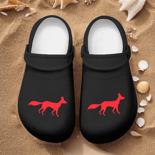 Red Fox Wild Animal Silhouette Outline Cool Logo Nurse Clogs