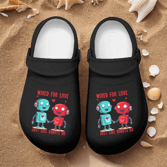 Valentine's Day Gift: Two Robots in Love on Bella Nurse Clogs