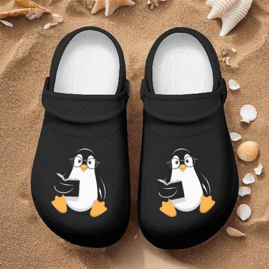 Adorable Book-Loving Penguin with Glasses Design Nurse Clogs
