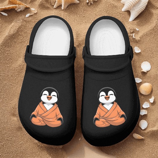 Meditating Penguin in Zen Robe Serenity Nurse Clogs
