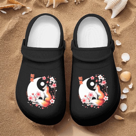fox kitsune with cherry blossom in retro aesthetic Nurse Clogs
