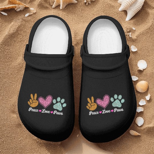 Peace Love Paws Leopard Print Design Nurse Clogs