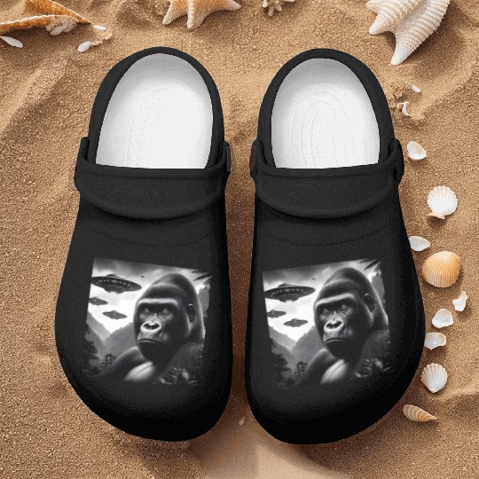 Gorilla Monkey Funny Graphic Selfie with UFOs Weir Nurse Clogs