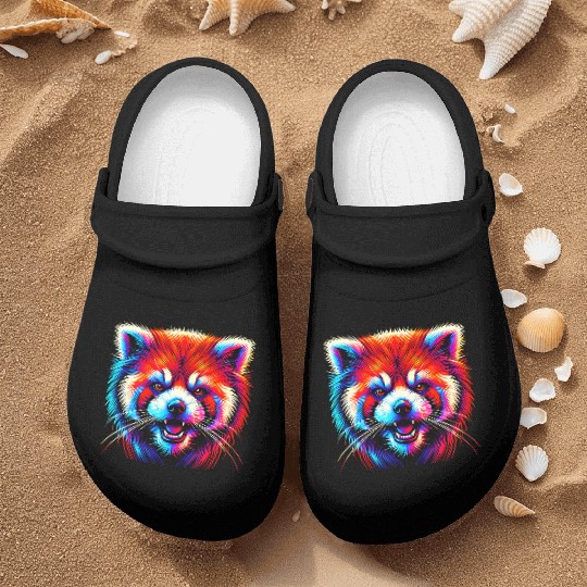 Colorful Red Panda Face – Bold Neon Pop Art Nurse Clogs