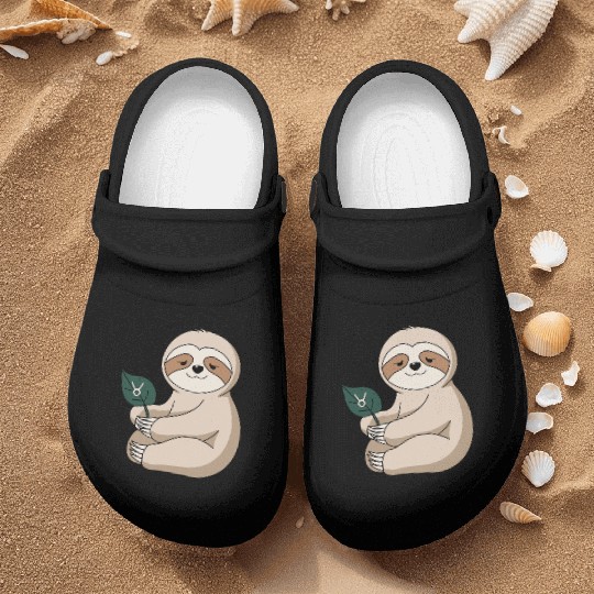 Taurus Zodiac Sloth Holding Leaf Nurse Clogs
