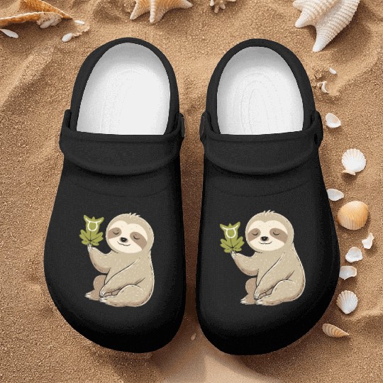 Taurus Zodiac Sloth with Leaf Symbol Serenity Nurse Clogs