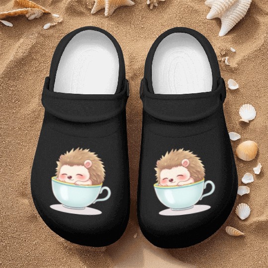 Cute hedgehog relaxing in a light blue cup Nurse Clogs