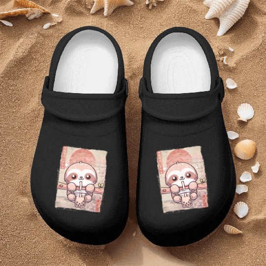 Cute Kawaii Sloth Drinks Boba Tea Japanese Nurse Clogs