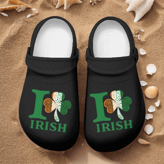 I Love Irish – Shamrock Clover Irish Flag Design Nurse Clogs