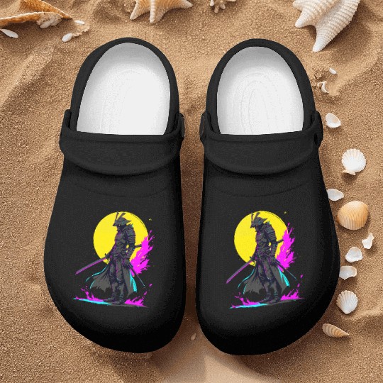 Cyberpunk Samurai Warrior Neon Art Design Nurse Clogs