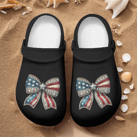 Patriotic Rhinestone Bow Nurse Clogs