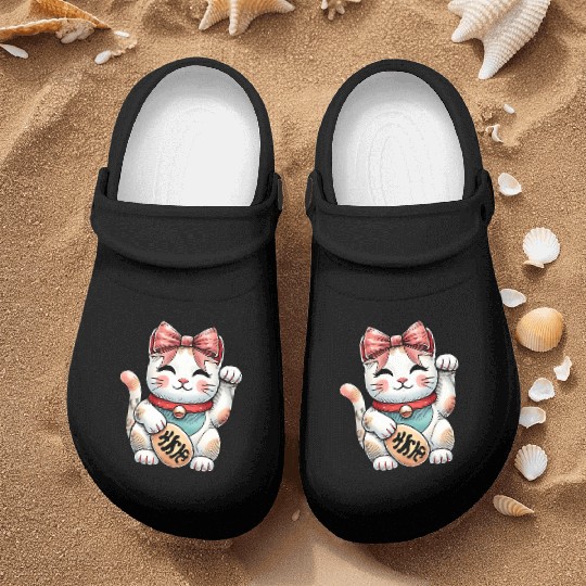 Coquette Bow Maneki Neko Japanese Cat Lucky Pink Nurse Clogs