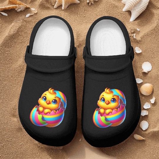 Cute Chick Cartoon Colorful Easter Egg Hatching Nurse Clogs