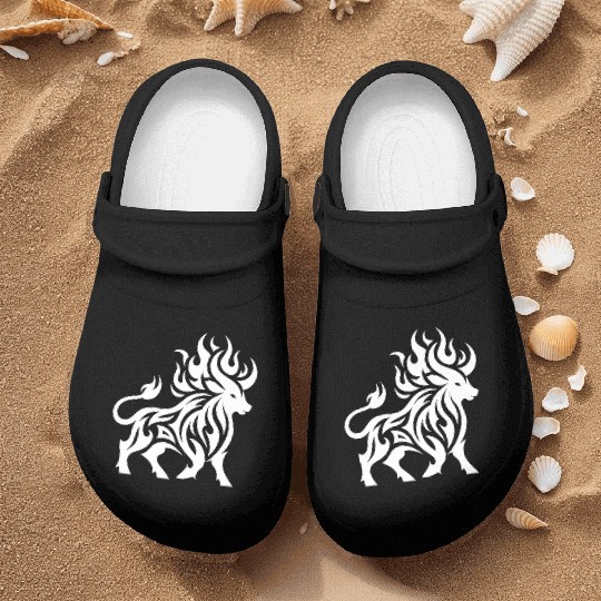 Elegant Wild Burning Bull Tattoo Style Nurse Clogs
