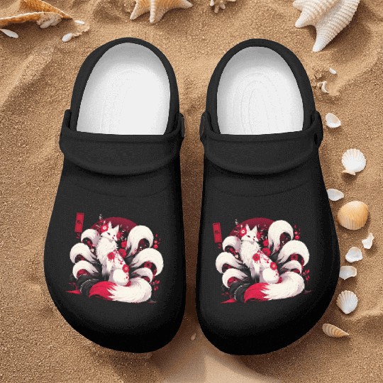 Kitsune Fox Red spider lily Flowers Japanese Nine Nurse Clogs
