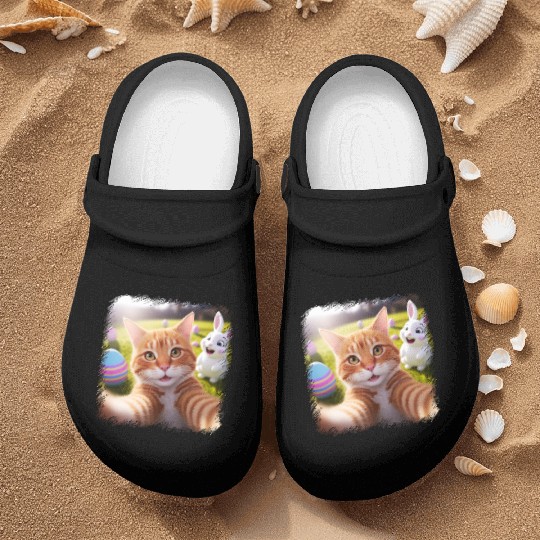 Cute Easter Selfie Cat Bunny Spring Nurse Clogs For Kids
