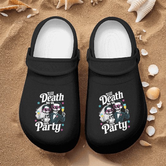 Funny Skeleton Bride and Groom Till Death Do Party Nurse Clogs