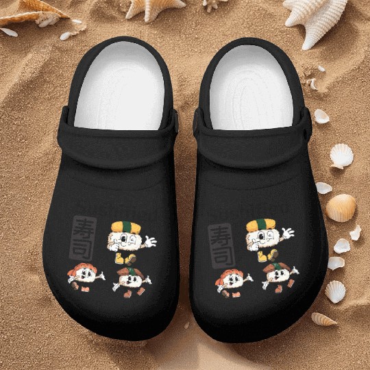 Kawaii Sushi Characters with Calligraphy Nurse Clogs