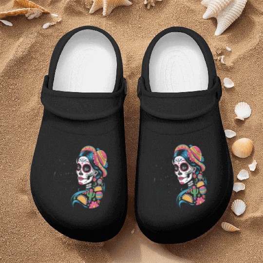 Cinco de Mayo Sugar Skull Girl Sombrero & Flowers Nurse Clogs