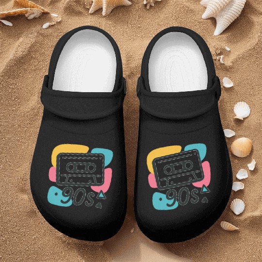 Name: Colorful 90s Cassette Tape Design Nurse Clogs