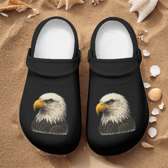 Majestic Bald Eagle Head Illustration Nurse Clogs