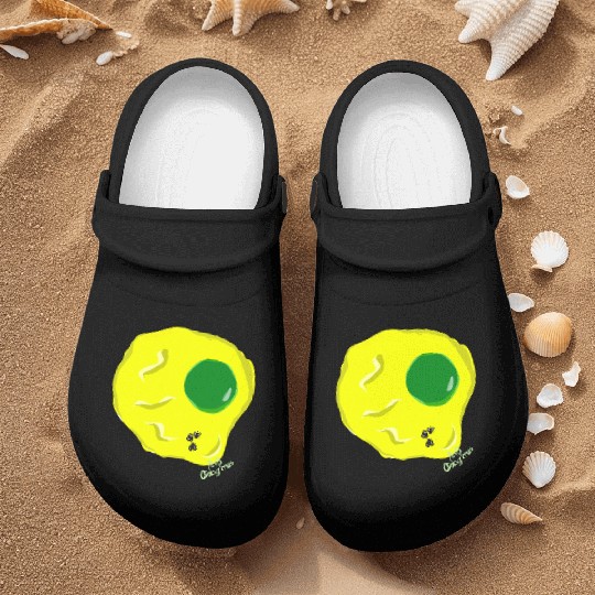 Yellow and green fried egg and flies Nurse Clogs