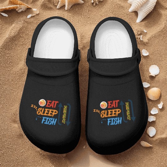 EAT SLEEP FISH REPEAT Nurse Clogs