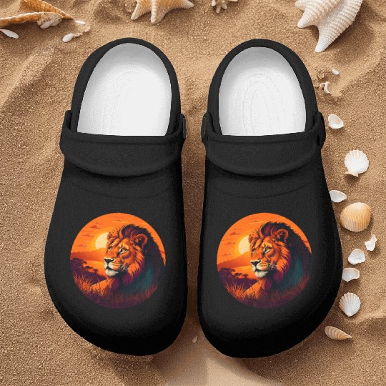 Sunrise Sleeping Lion in Grass Design. Nurse Clogs