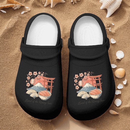 Japan Culture - Mount Fuji & Sakura Vintage Art Nurse Clogs