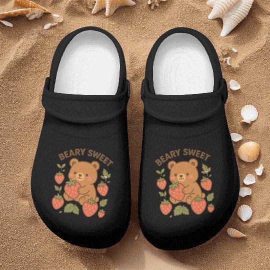 Beary Sweet Cute Bear & Strawberry Graphic Nurse Clogs