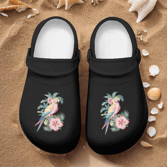 Tropical Parrot and Hibiscus Flowers Nurse Clogs