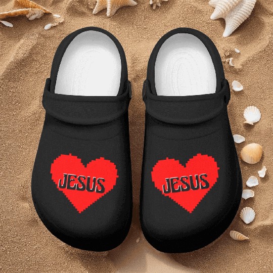 I LOVE JESUS PIXEL ART Nurse Clogs
