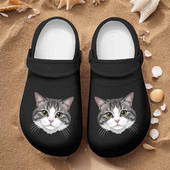 Realistic Cat Face – Feline Charm in Every Detail Nurse Clogs