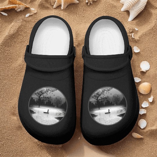 Fisherman in a tranquil natural setting – silhouet Nurse Clogs