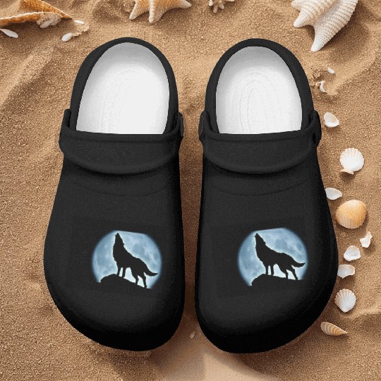 Wolf howling in the moonlight Nurse Clogs